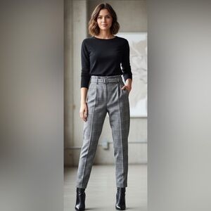 Zara Woman Bag style flat front blk wht checkered trouser pant NWT sz medium